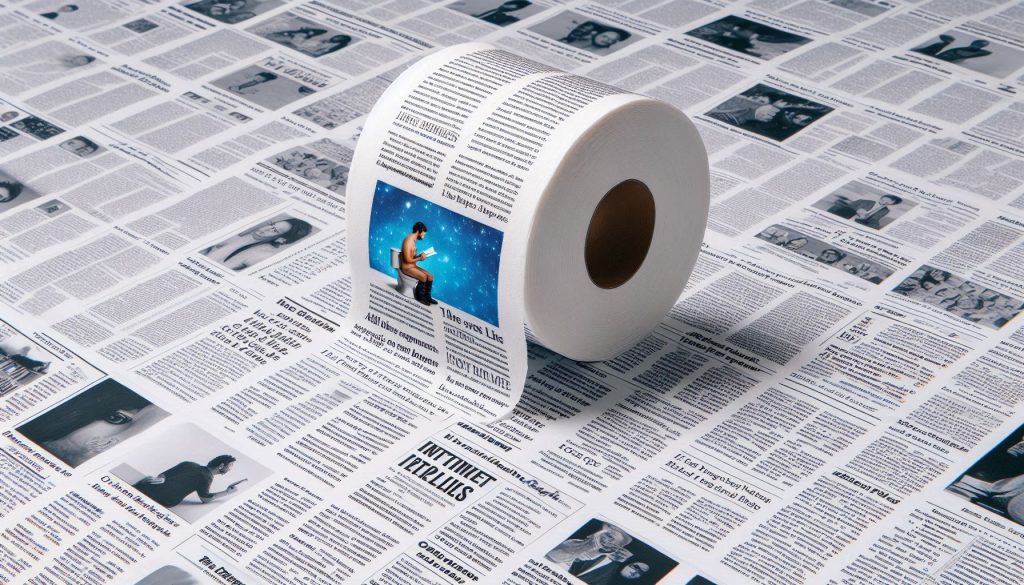 Toilet paper roll with printed reels and shorts