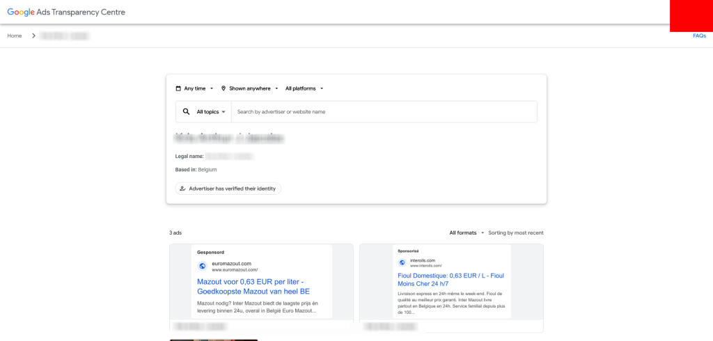 Screenshot example of scammer paying for Google Ads