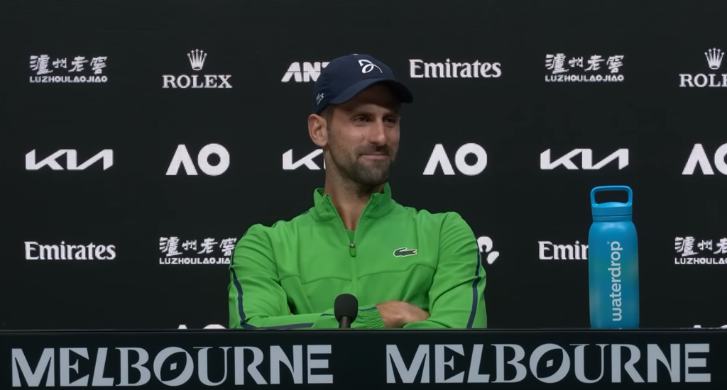 novak djokovic laughing at the journalist at the question about being a chaser in AO 2026